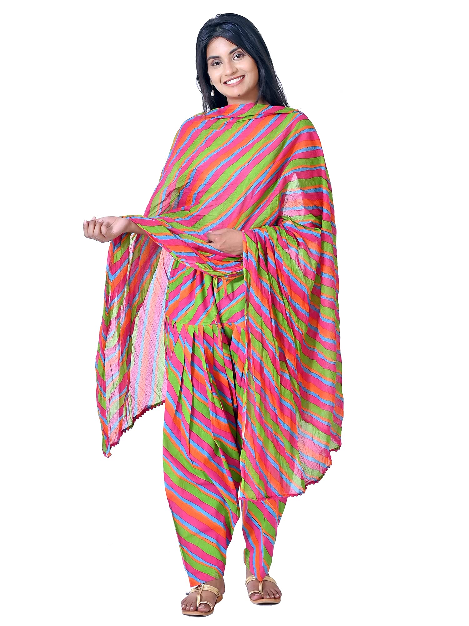 clothing & accessories WOMENS COTTON RAJASTHANI LEHERIYA PRINTED PATIALA SALWAR WITH MATCHING DUPATTA (FREE SIZE) (RAJASTHANI LEHERIYA RANI)-picture-38