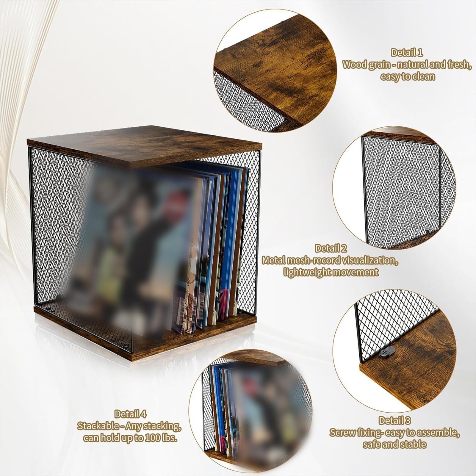Cassa portadischi in vinile di grande capacità, contiene fino a 50-60 dischi, unendo un aspetto elegante a soluzioni di archiviazione pratiche. Cassa