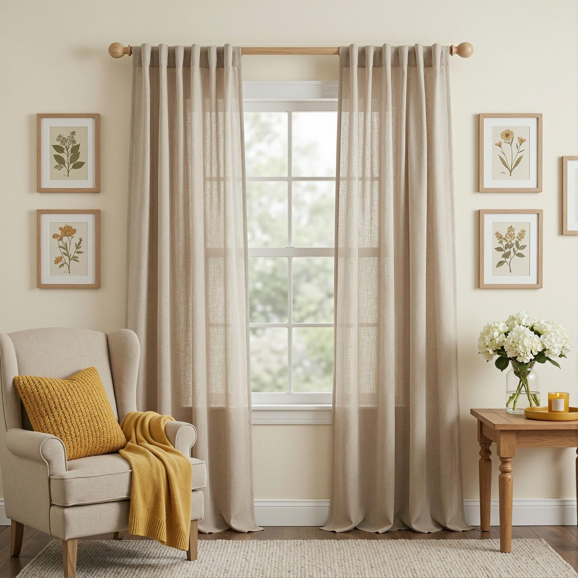 Photo 1 of MYSKY HOME 108 Inches Long Taupe Sheer Curtains for Living Room 2 Panel Sets Light Filtering Window Drapes for Sliding Door Back Tab Draperies Floor to Ceiling Curtains Soft, 50" Wide