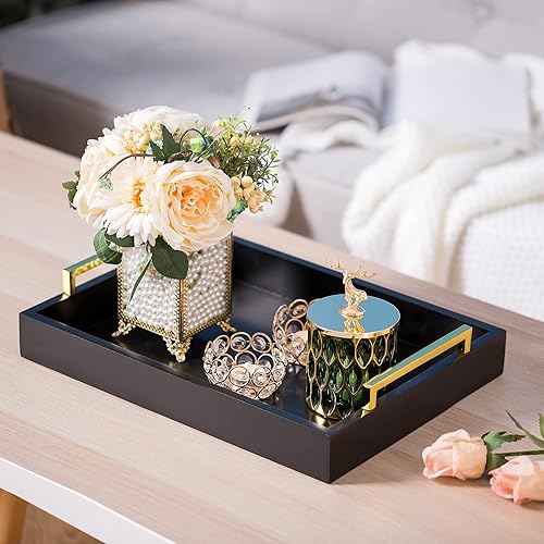 Miniatura 3 de Hanobe Bandejas decorativas negras para mesa de centro, bandeja otomana grande de MDF para sala de estar, baño, cafetería, decoración moderna con
