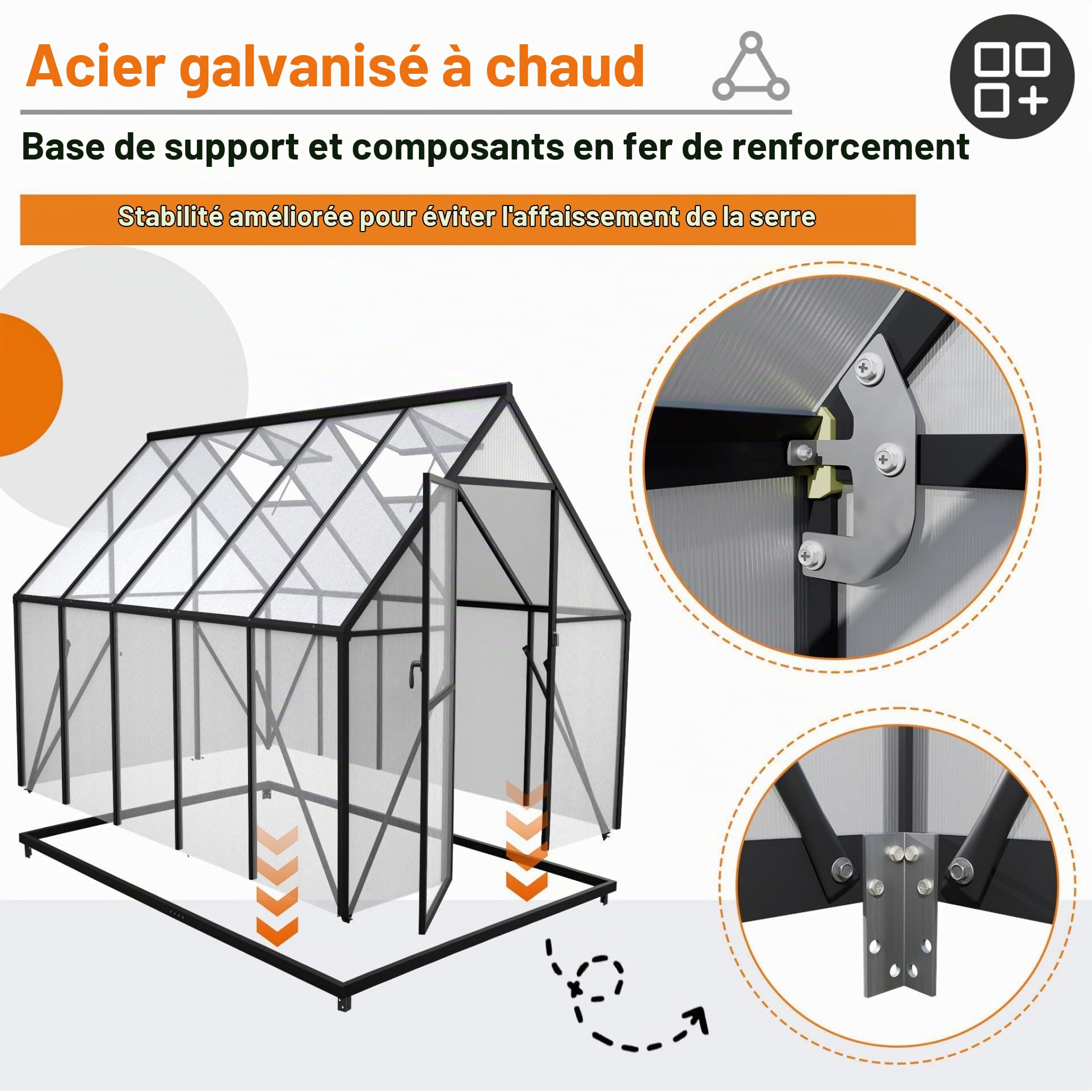 YRHome Serre de jardin en aluminium 280 x 180 x 195 cm 5,04 m² avec fondation renforcée, lucarne, porte résistante aux intempéries et aux températures pour tomates, légumes et plantes