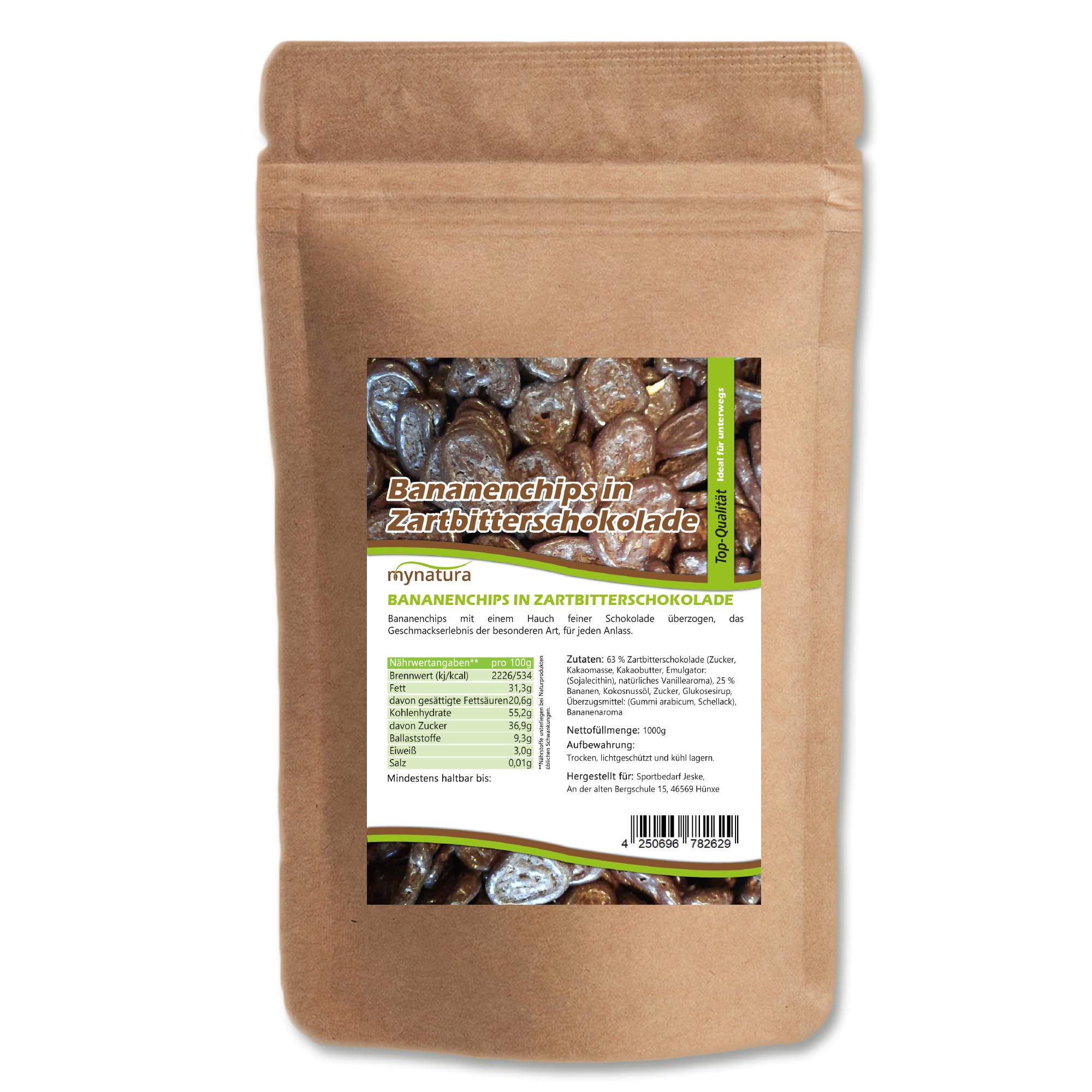 Mynatura Bananenchips, mit Zartbitterschokolade umhüllt I Schokolade I Banane I Snack I Topping I Süßigkeiten I Im Beutel (3x 1000g)