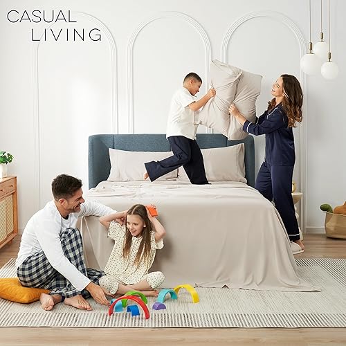 Miniatura 7 de 32653 Juego de sábanas y fundas de almohada de 6 piezas de tamaño Queen con tecnología de refrigeración ultrasuave y ecológica, lavable a máquina,