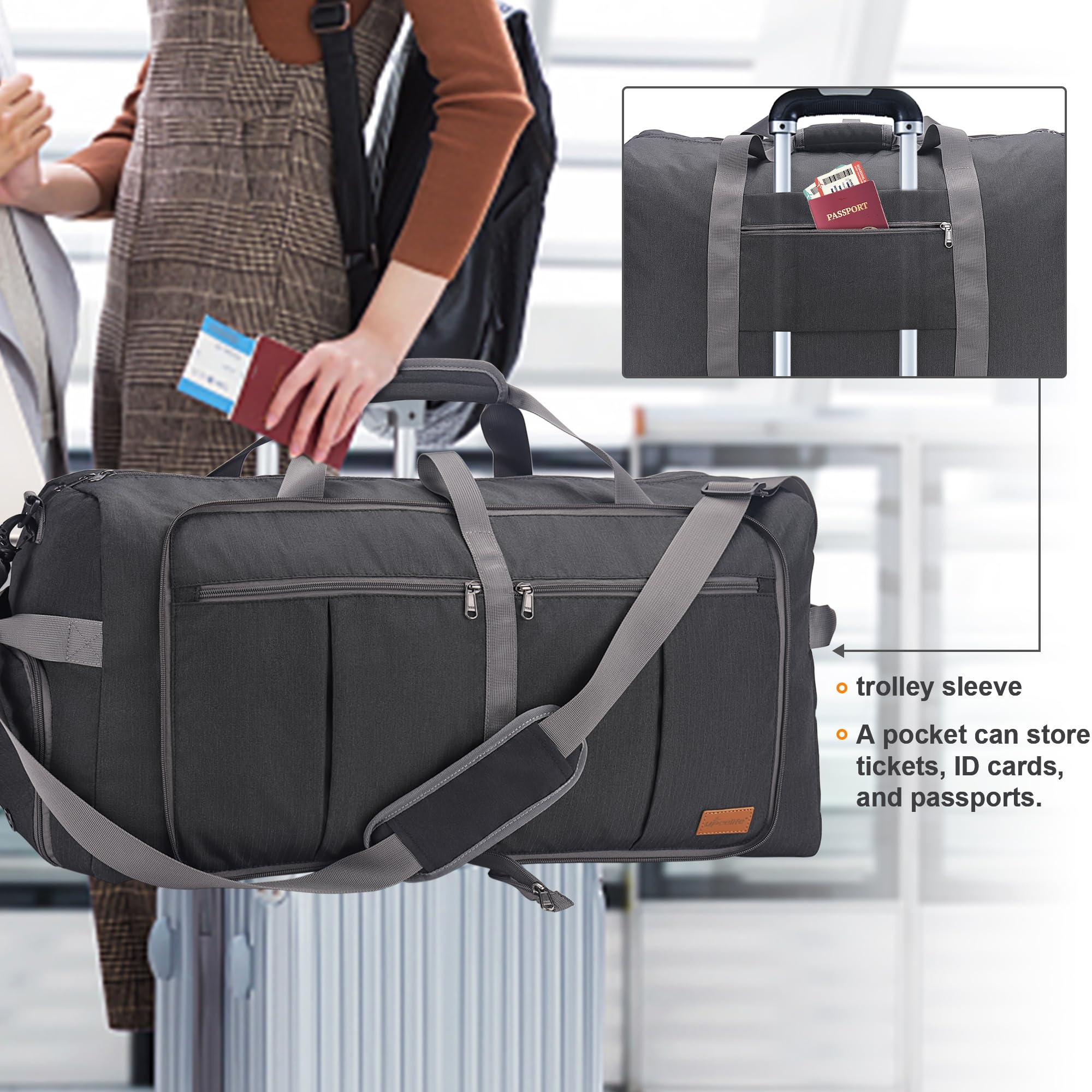 Upeelife Faltbare Reisetasche für Herren Damen, 125L Große Wasserdicht Reisetaschen, Leicht Weekender Sporttasche Saunatasche Groß Travel Duffle Bag Handgepäck mit Schuhfach