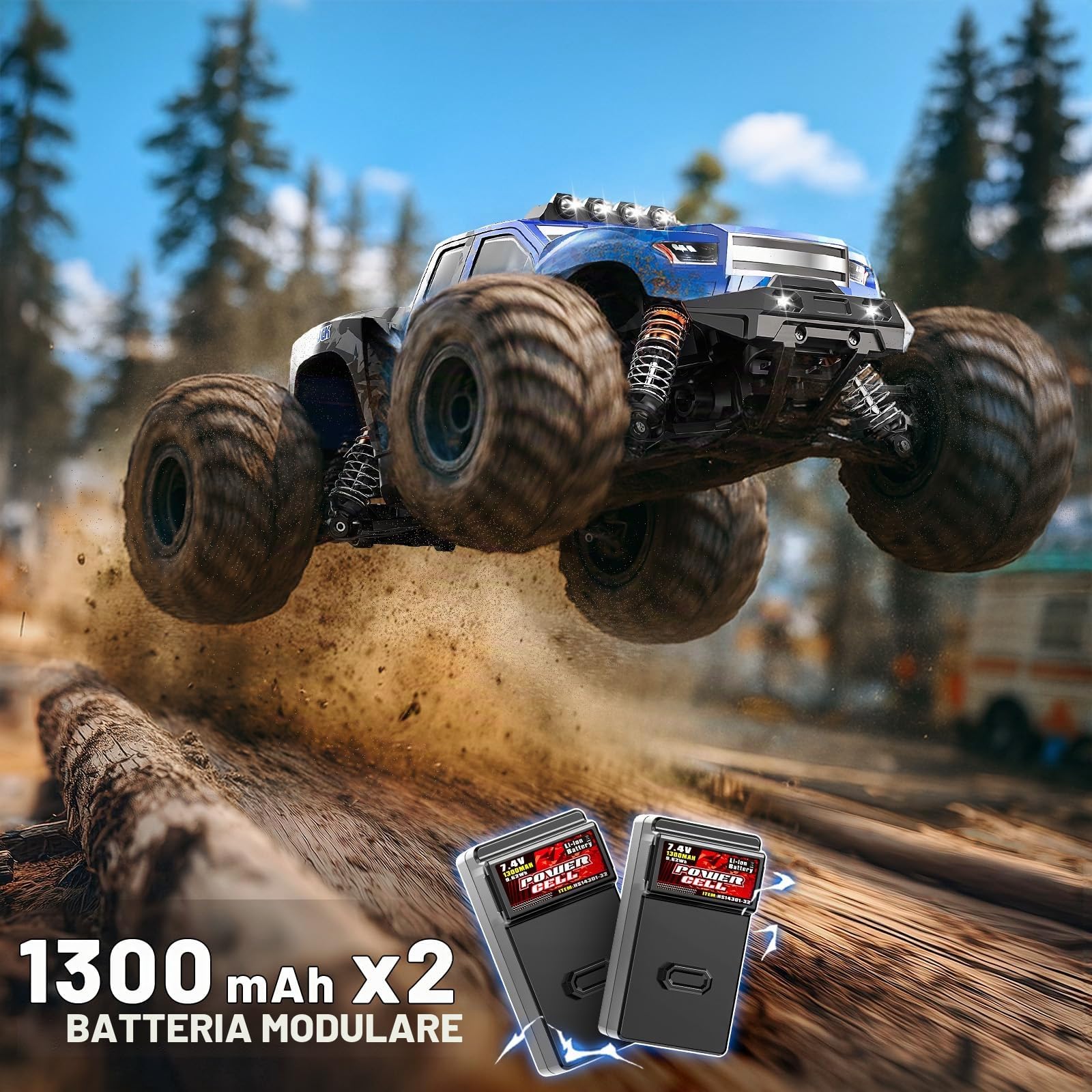 Macchina telecomandata professionale 1:14 Off-Road Monster Truck, 4x4 40 km/h, Veicolo Fuoristrada con 2 Batterie 1300mAh, Ammortizzatori in Metallo, 6 Luci LED, RTR Auto Radiocomandata 4WD