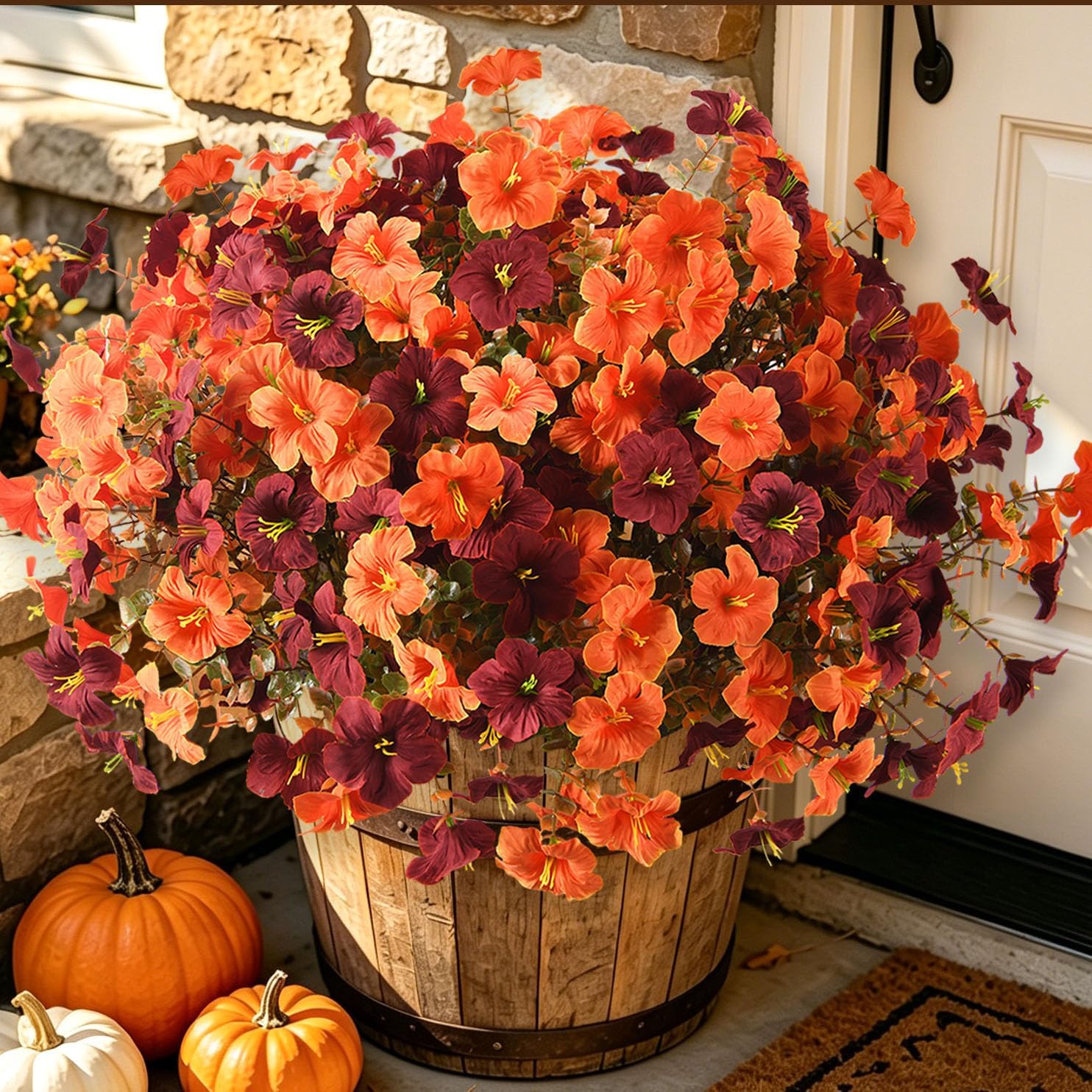 INQCMY 12 Pcs Artificial Petunias Fake Fall Flowers Outdoors UV Resistant