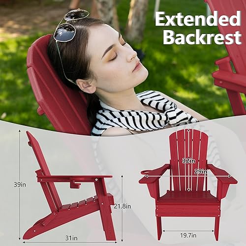 Vista 115 de Plawdlik Adirondack Silla plegable y cómoda, probada por SGS, textura de madera con portavasos, polietileno de alta densidad resistente a todo tipo