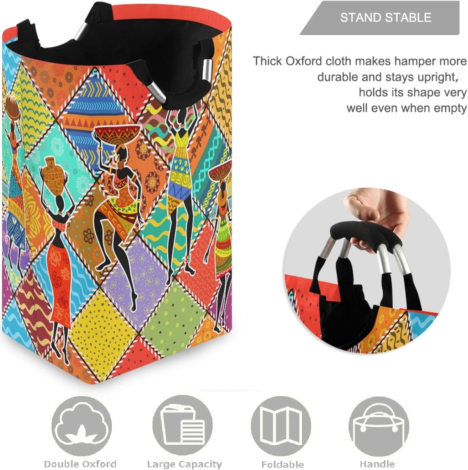 visesunny Large Capacity Laundry Hamper Basket Dancing African Woman Colorful Patchwork Oxford Cloth Storage Baskets for Bedroom, Bathroom, Dorm, Kids Room