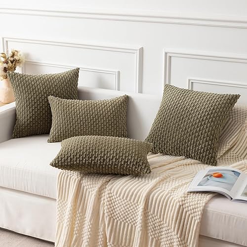 Miniatura 5 de Kevin Textile - Juego de 2 fundas decorativas cuadradas para cojines, pana suave, moderno estilo campestre bohemio rayas, decorar hogar, sofá, cama,