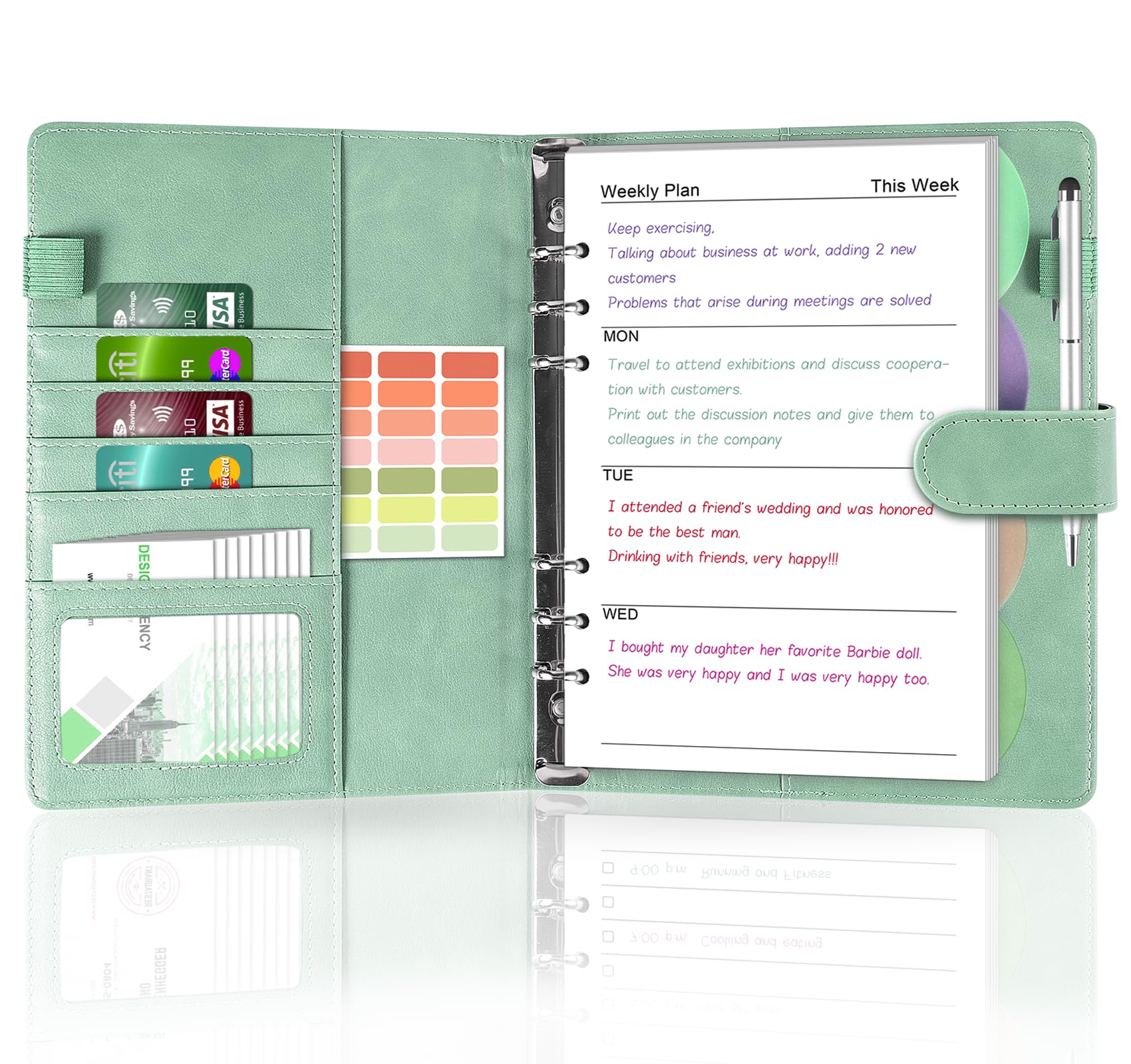 NOTEZMATE A5 Ringbuch Nachfüllbar mit 135 Blättern Nachfüllpapier, Leder Klemmbrettmappe Mit 6 Ringen, Din A5 Tagebuch Liniertes Kompositions Notizbuch für Reise Geschäfts Business Mappe, Macaron Grün