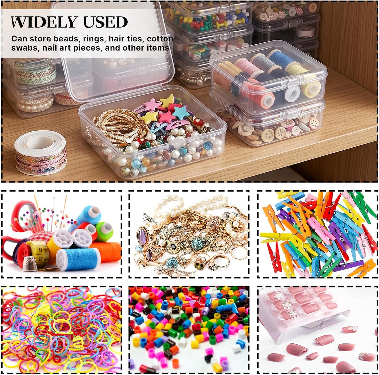 Plastic Bead Storage Containers Box Transparent Boxes with Hinged Lid Clear Bead Organizer Box for Small Items DIY Craft Jewelry Hardware Business Cards Game Pieces (20 Pcs /2.8 x 2.8 x 1 Inch)