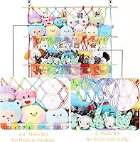 Vista 3 de 2 Tier Stuffed Animal Storage Shelf Net, 35x30'' Large Plushie Net w/ 2.4/1'' Dense Mesh for Mini Medium Stuffy Teddy, Rainbow Boho Macrame Toy