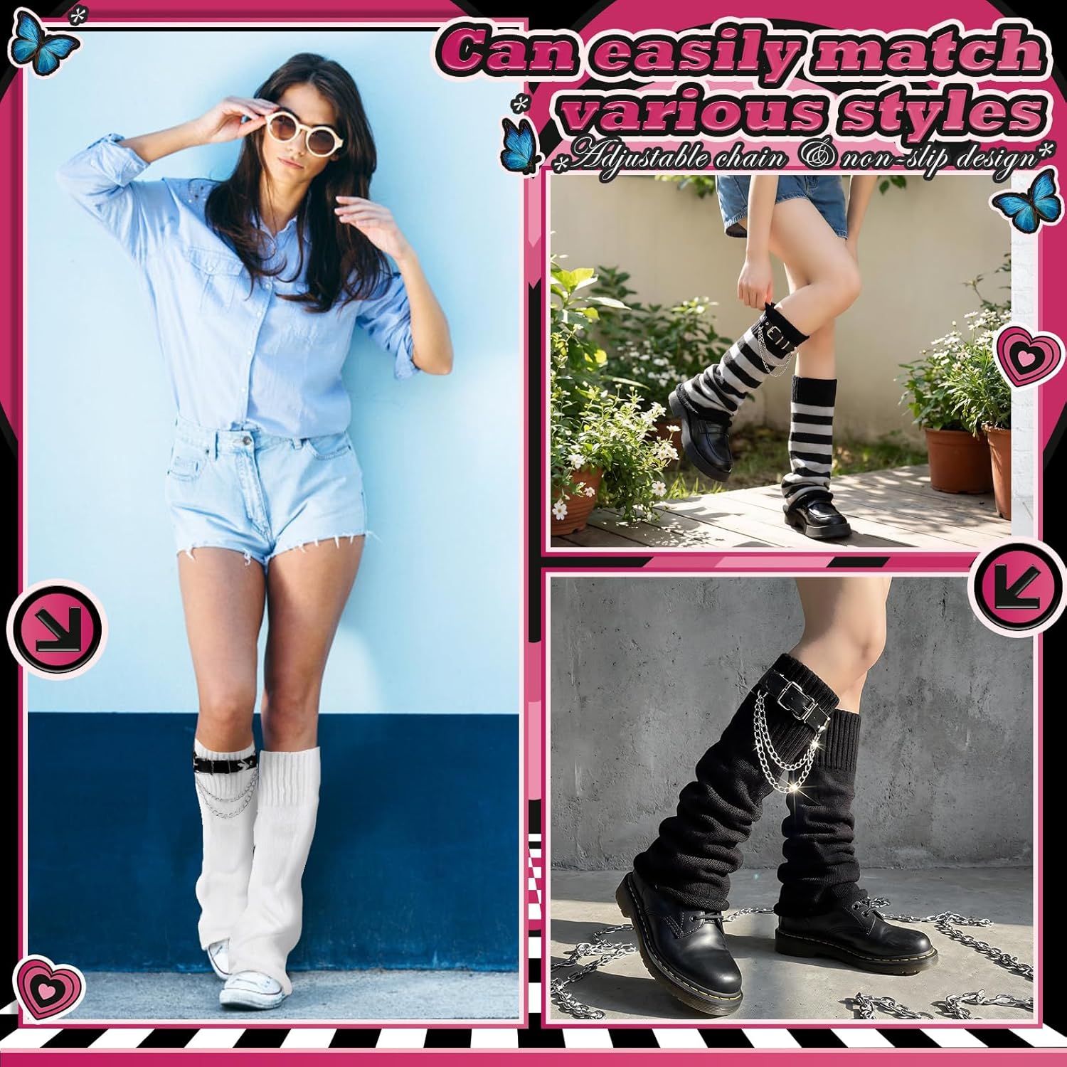 TLY 3 Pairs Leg Warmers for Women Y2K Kawaii Boot Socks Knit Flared Long Leg Sleeves Socks with Leg Harness Belt Adjustable Gyaru Accessories Winter Christmas - Image 5