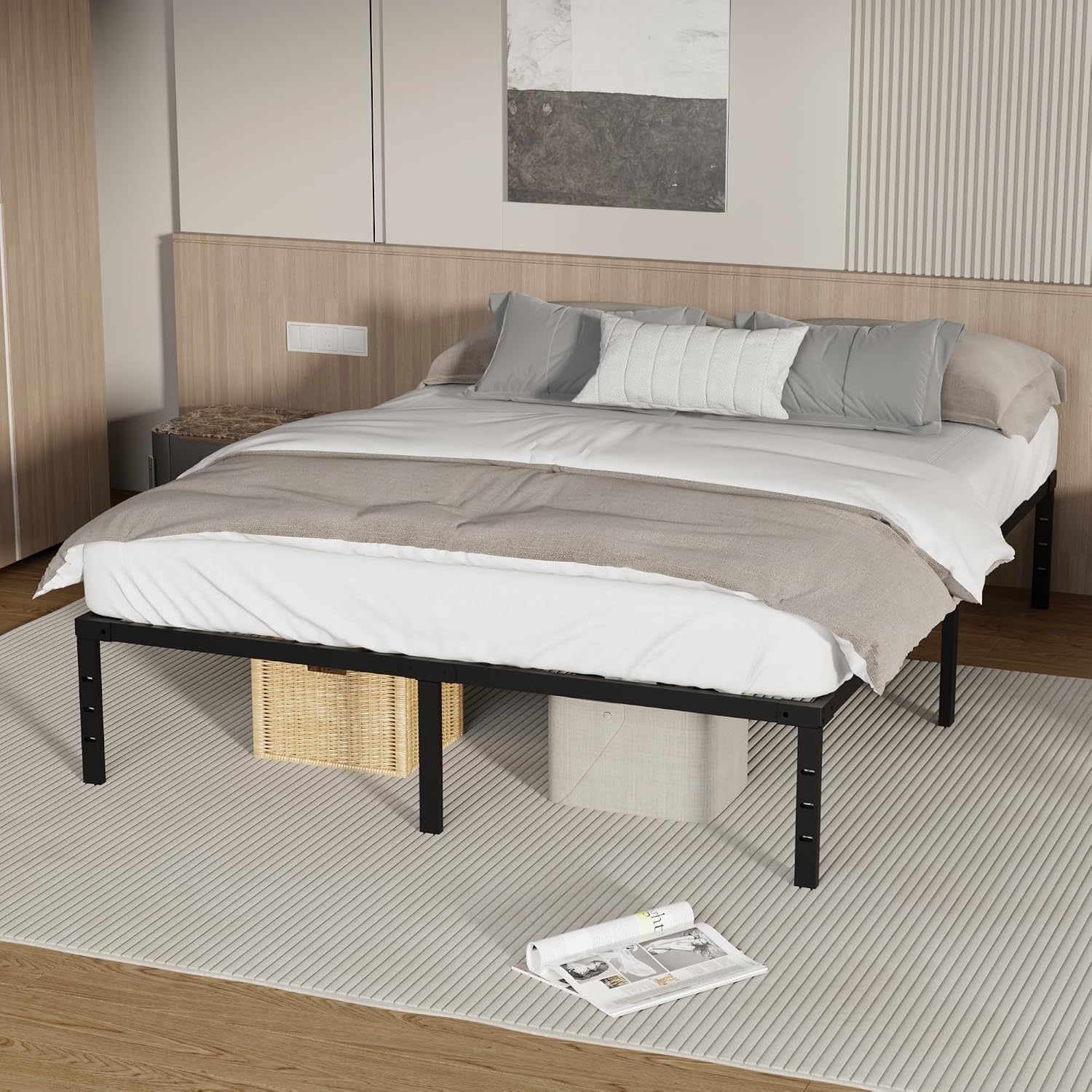 18 Inch Metal Platform Bed Frame,Full Size Bed Frame with Underbed Storage,Heavy Duty Sturdy Mattress Foundation,High Weight Capacity,No Box Spring Needed,Easy to Assemble, Black