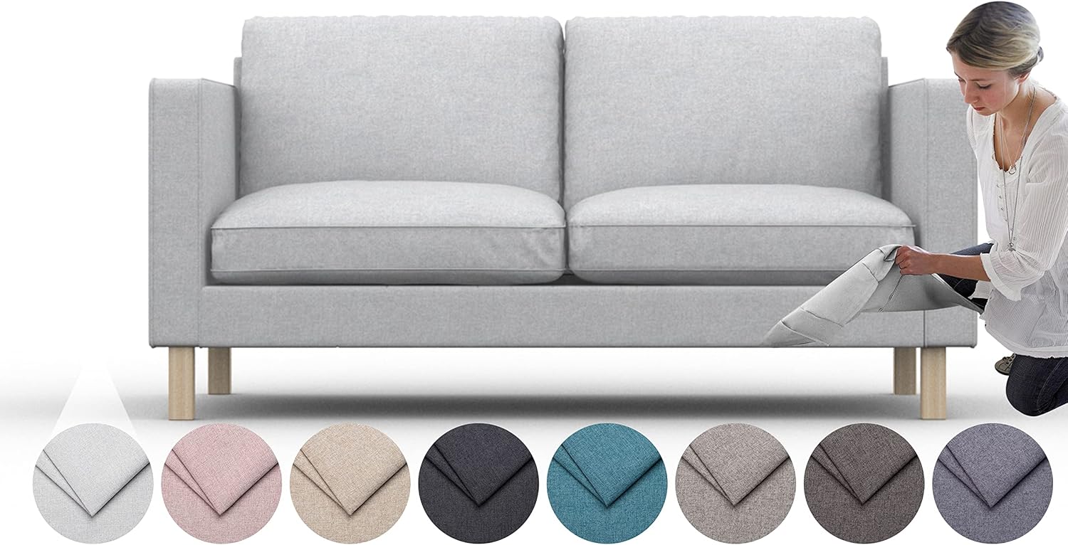 comfortly | Cover for Karlstad 2 Seat Sofa, Replacement Slipcover, Heavy Duty 7 pcs Cover, Pets and Stain Proof Durable Nano-Tech Fabric, Easy to Clean & Replace (Cashmere Blends - Rabbit)