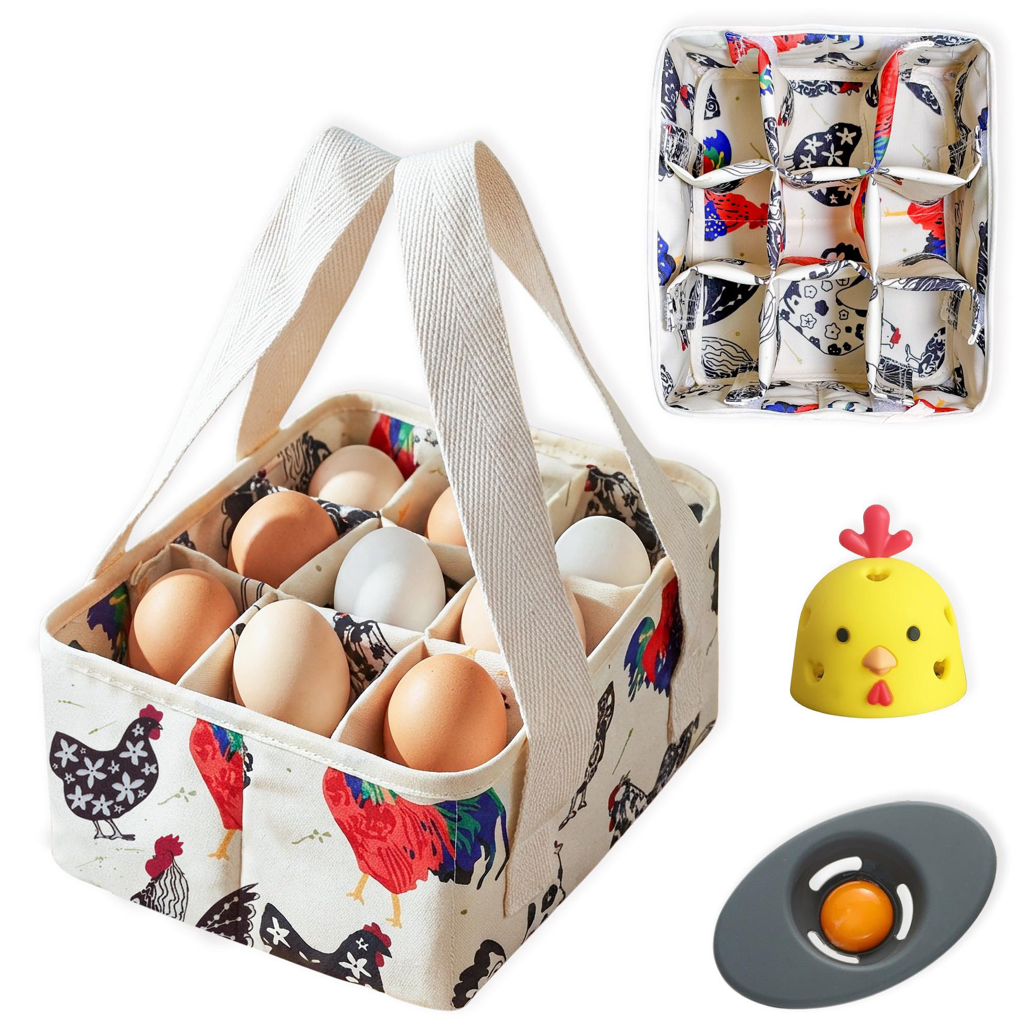 Eurekaer Egg Collection Basket With 9 Bags, Durable Fabric Egg Basket, Egg Baskets For Fresh Eggs, Mini Egg Collection Basket, Egg Collection Bags For Chicken Coop, Chicken, Duck, Goose Eggs, Housewife Gift (A