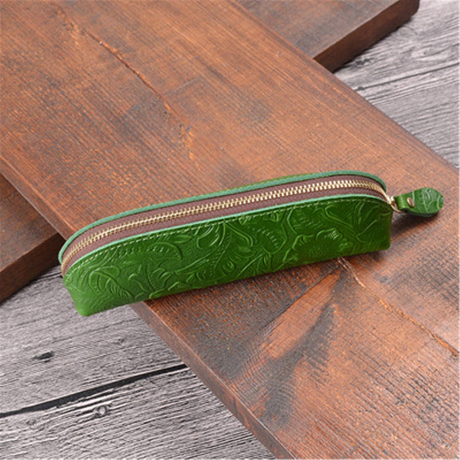 Estuches para lápices Estuche para bolígrafos con cremallera de cuero genuino Bolsa portabolígrafos Bolsas de viaje pequeñas Estuche cosmético para estudiantes jóvenes (Color : Green, Size : 180x50