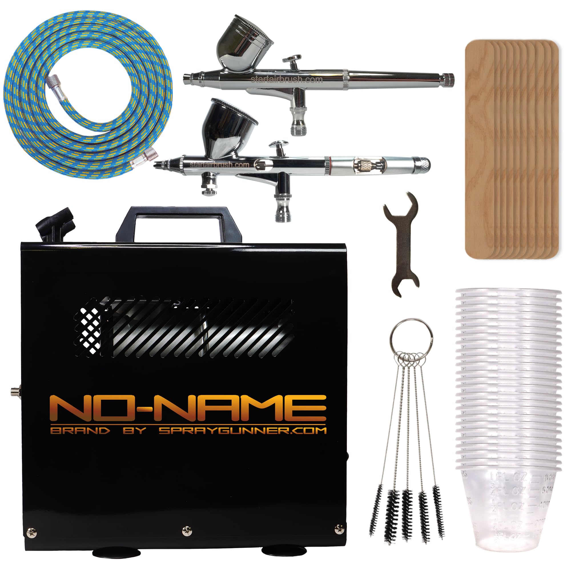 NO-NAME Kit aérographe avec compresseur Master Blaster II, kit aérographe double action pour art, tatouage, décoration de gâteau, maquillage, nail art et peinture de maquette (BD-180K et BD-130K avec