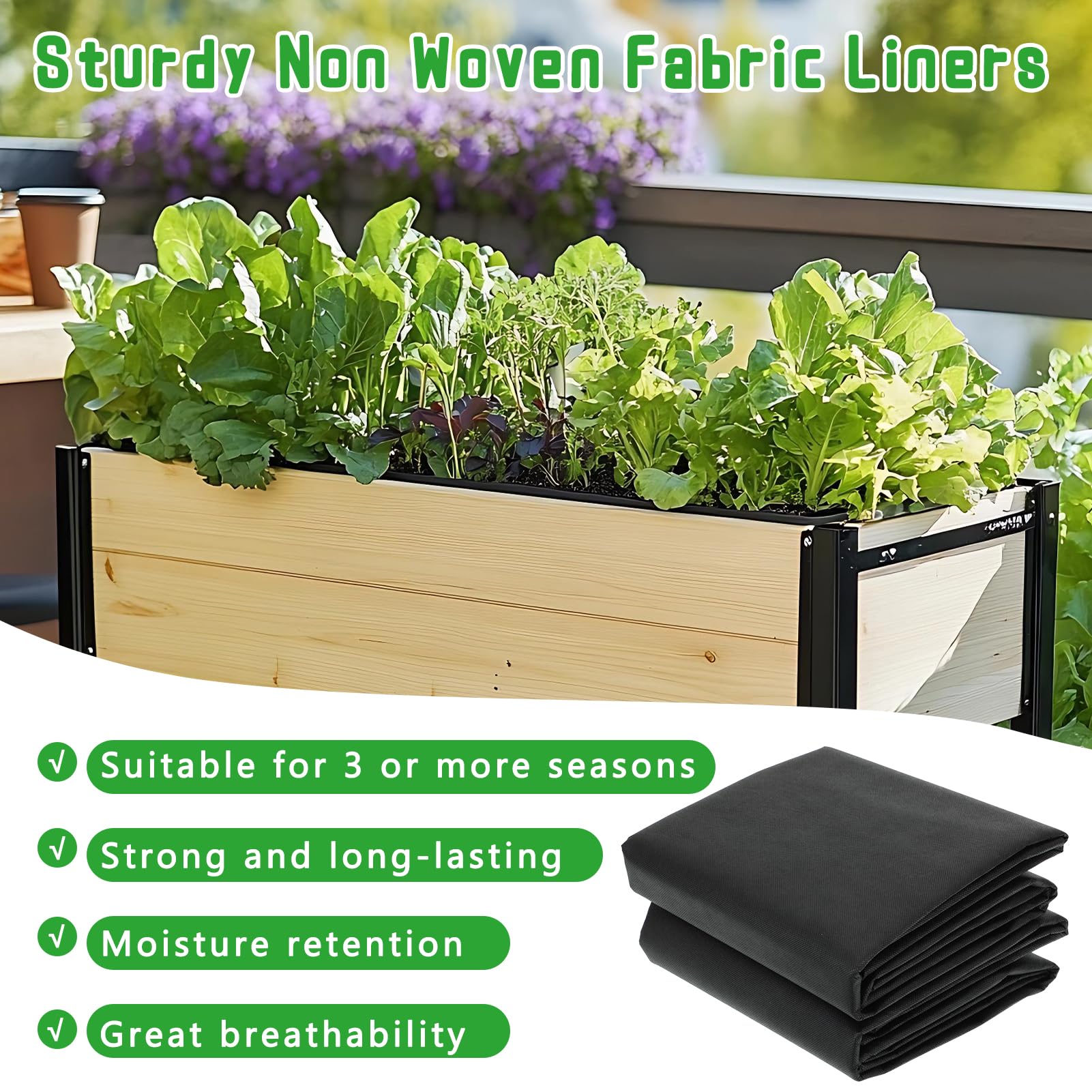 Lot de 2 doublures en tissu non tissé pour jardinière 2,9 m x 1,6 m noir évacuation d'eau rétention du sol