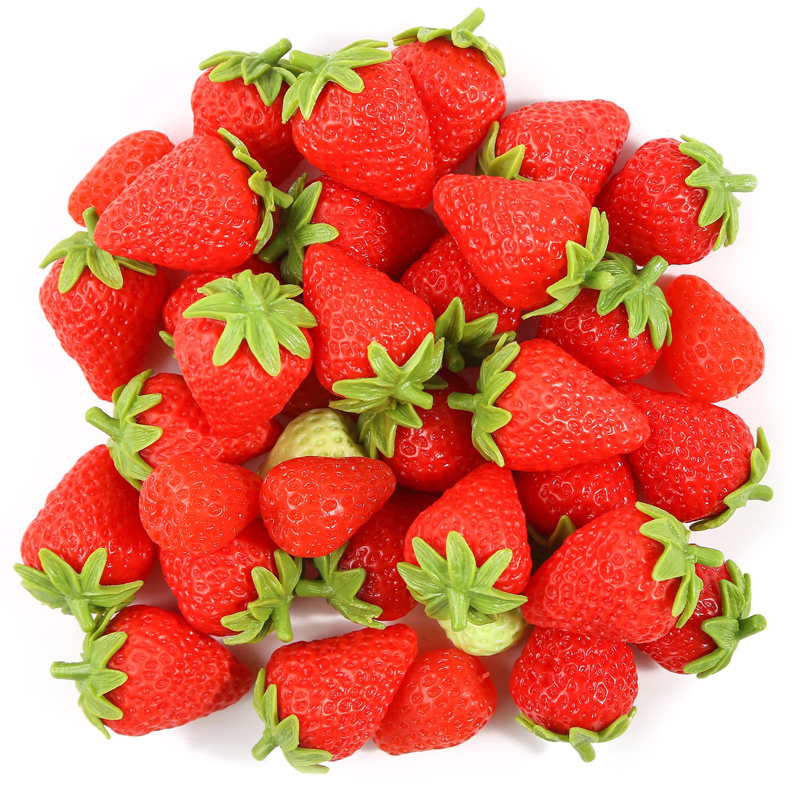 BigOtters Artificial Strawberry, Simulation Strawberries Lifelike Fruit Fake Strawberries for Home Kitchen Decoration Photography Prop, Basket Display, Red and Green 18Pcs