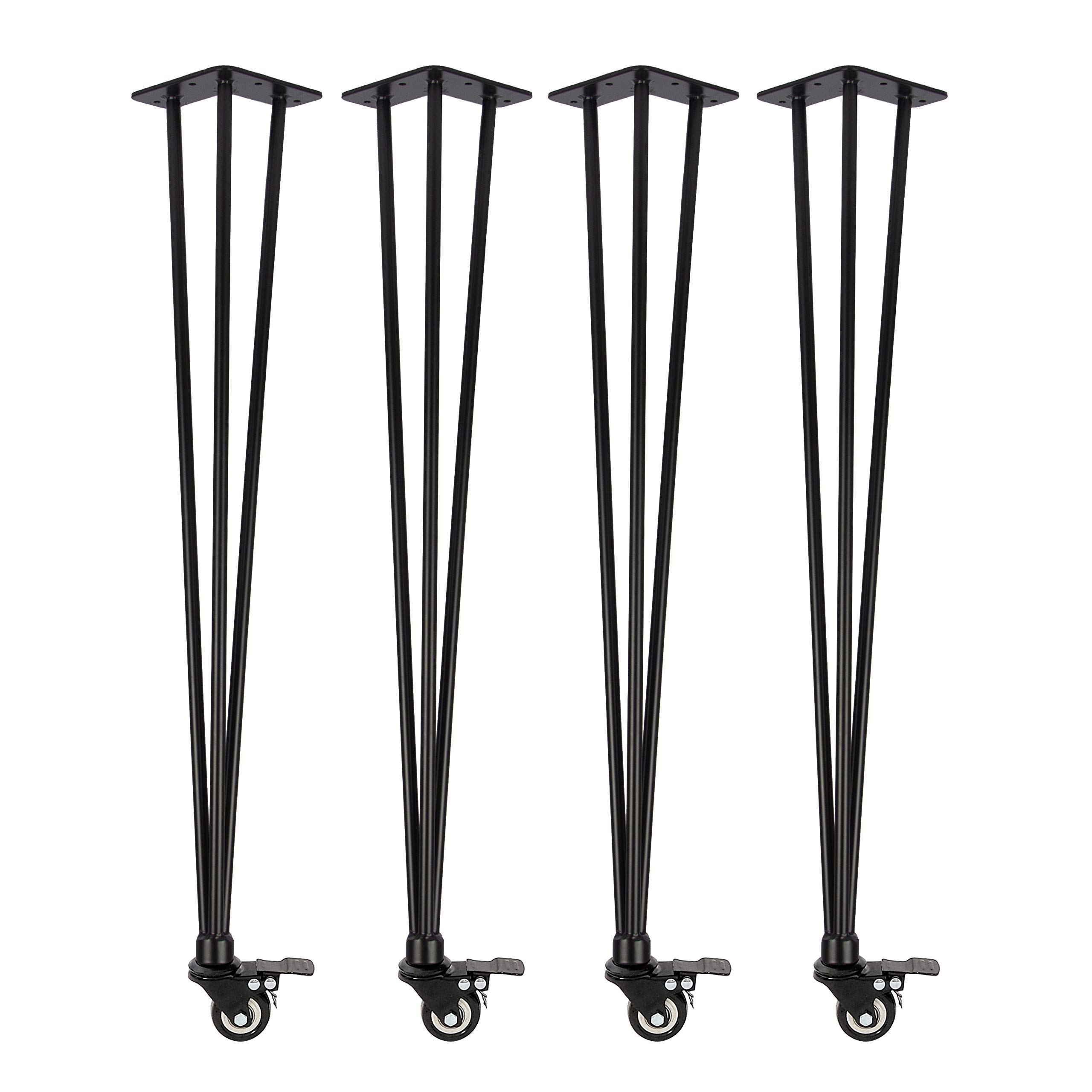 Natural Goods Berlin 4X Patas de Mesa con Ruedas, Patas de Horquilla, Negro, 72cm - Mesa de Comedor/Escritorio