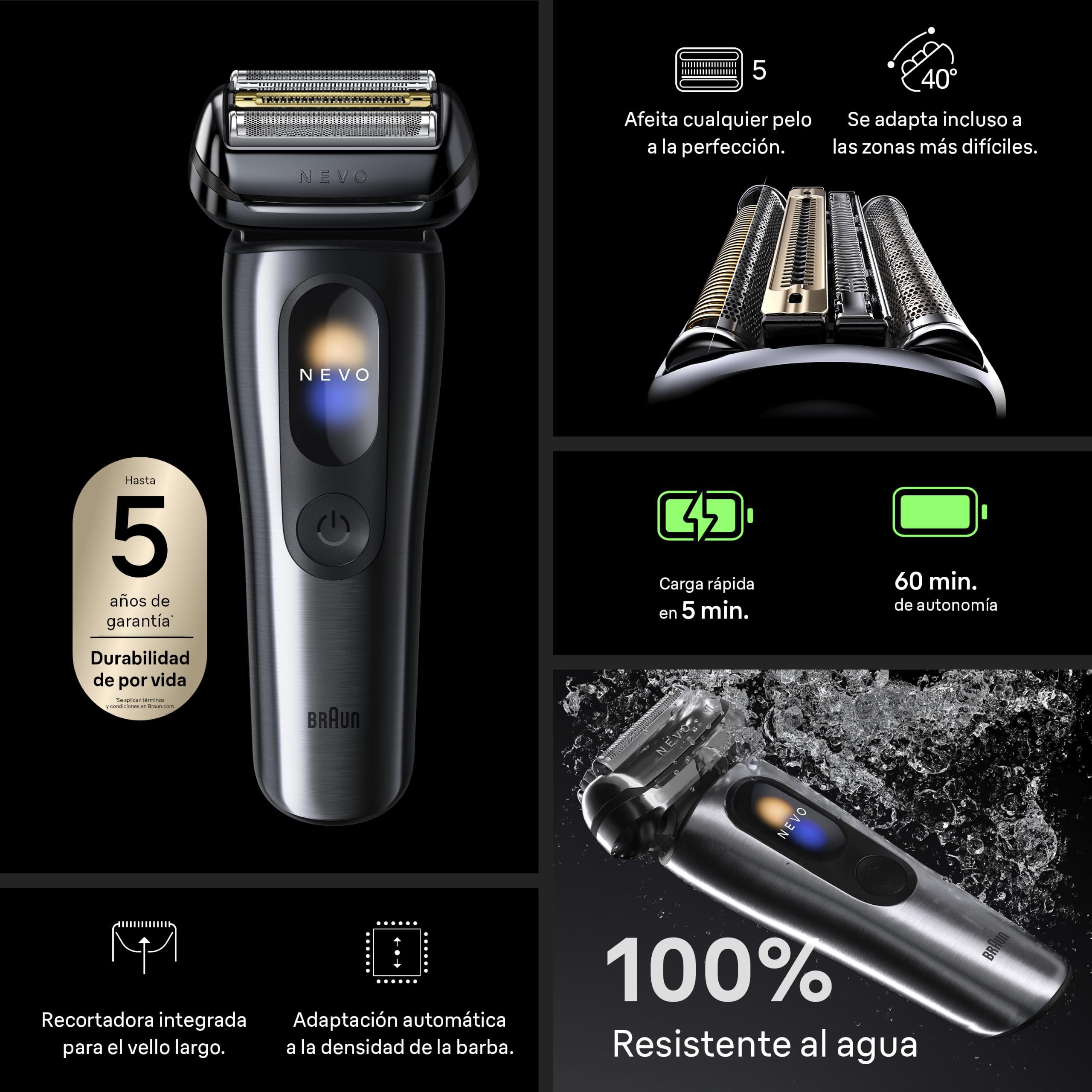 Braun NEVO Afeitadora Eléctrica Hombre, NEVO11015C, Grafito