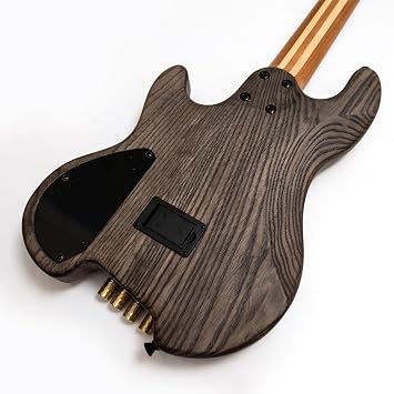 4-String Headless Electric Bass Guitar with ASH Body & Roasted Maple Neck – Active/Passive J-Style Pickups, 24 Stainless Steel Frets, Matte Finish Solid Body Bass (Tea-colored no Bag)