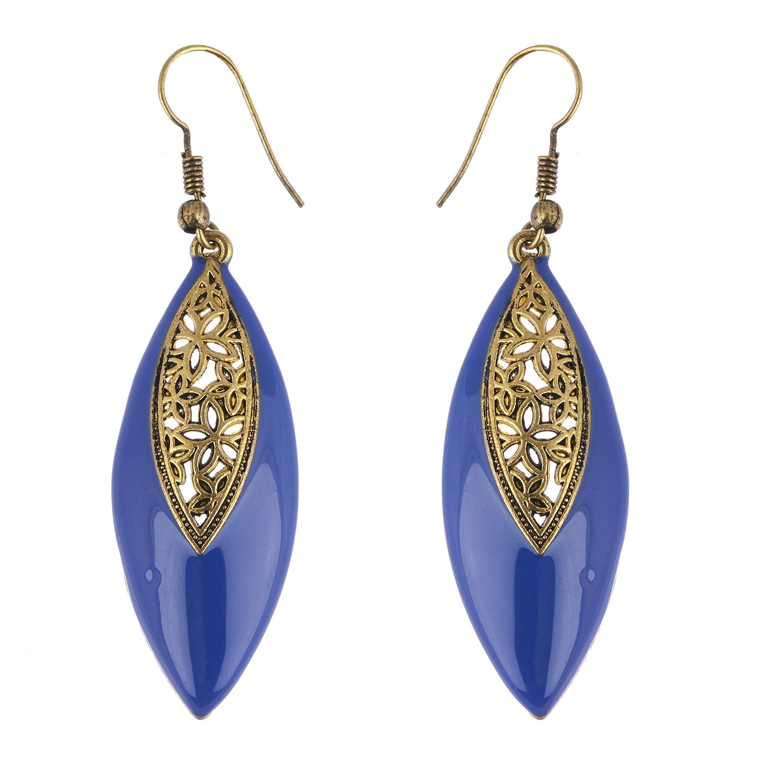 Zeneme Earring Oxidized Gold Plated Stylish Desiner Leaf Style Wire Hook Blue Dangle Earring Jewellery For Girl & Women (B0762L4KHS) Amazon Price History, Amazon Price Tracker