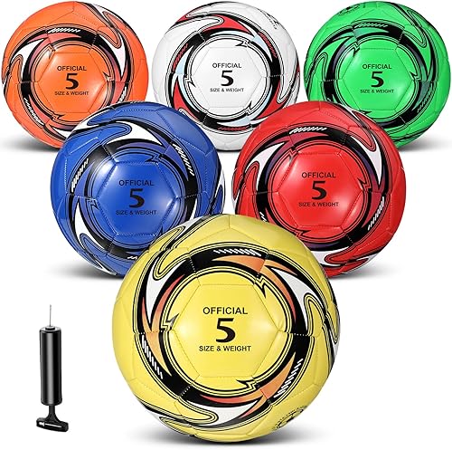 Glimin 6 pelotas de fútbol a granel con bolsa de transporte de inflador, tamaño oficial 4 5, pelota de fútbol para interiores y exteriores,