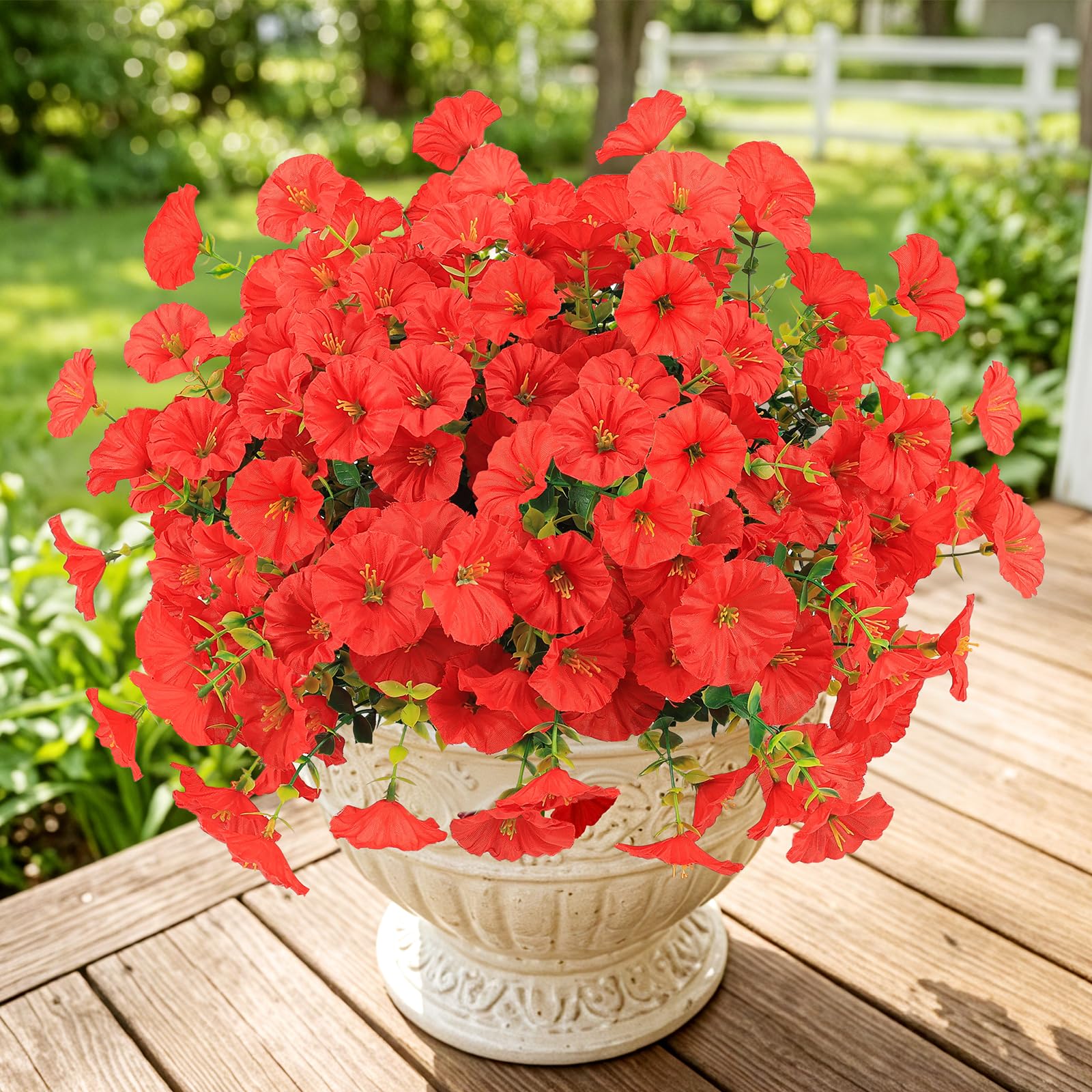 6 Bundles UV Resistant Artificial Flowers, Realistic Faux Plants for Garden, Red, Small - Image 2