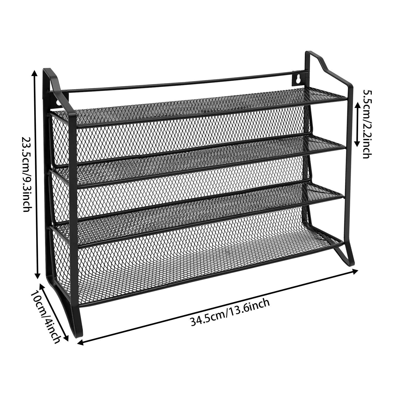 Portaspezie a 4 ripiani con 28 barattoli vuoti in vetro e 180 etichette per spezie, per cucina, armadio, dispensa, armadio, 34,5 x 10 x 23,5 cm, nero