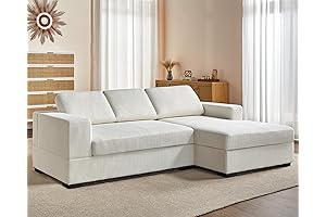 AMERLIFE 96 Inch White Corduroy Sofa with Right Chaise