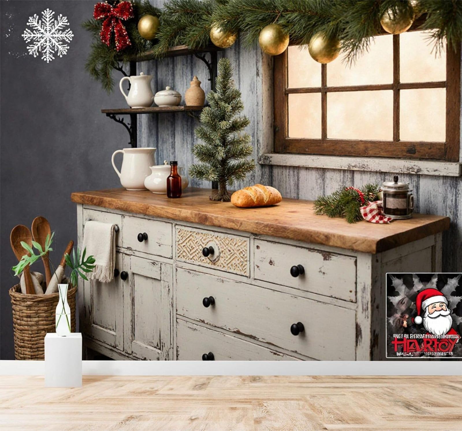 XLMING 3D Papel Pintado Retro Cocina Rústica Pan Pino Ventana