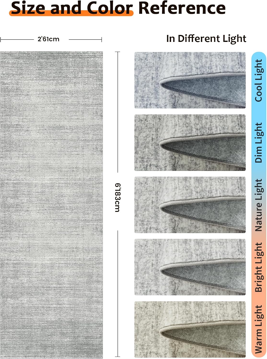 Art&Tuft Non-Slip Runner Rug - 2x6 Runner Rug Washable Low-Pile Rugs Runners, Soft Distressed Carpet Runner for Bedroom Bathroom Kitchen Laundry Living Room, Grey