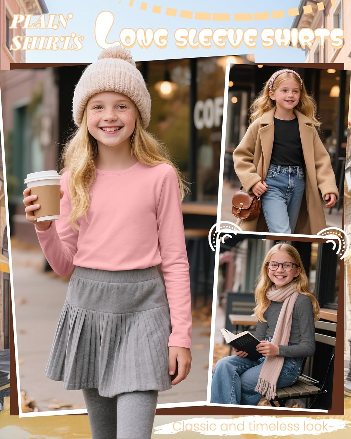 5 Pack Girls' Long Sleeve Thermal Shirts Round Neck Fleece Lined Underwear Casual Basic Tops Winter Base Layer - Image 3