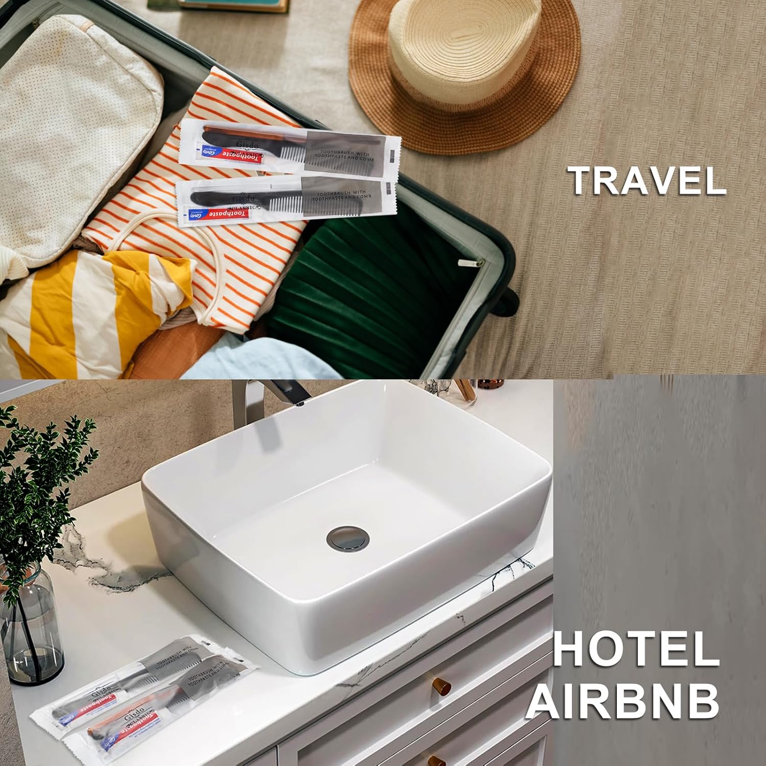 50 Pcs Disposable Toothbrushes with Toothpaste and Comb Individually Wrapped,10g Travel Toothpaste,7inch Black Hair Comb,Toothbrush and Toothpaste Bulk for Hotel,Homeless,AirBnb,Shelter,Charity