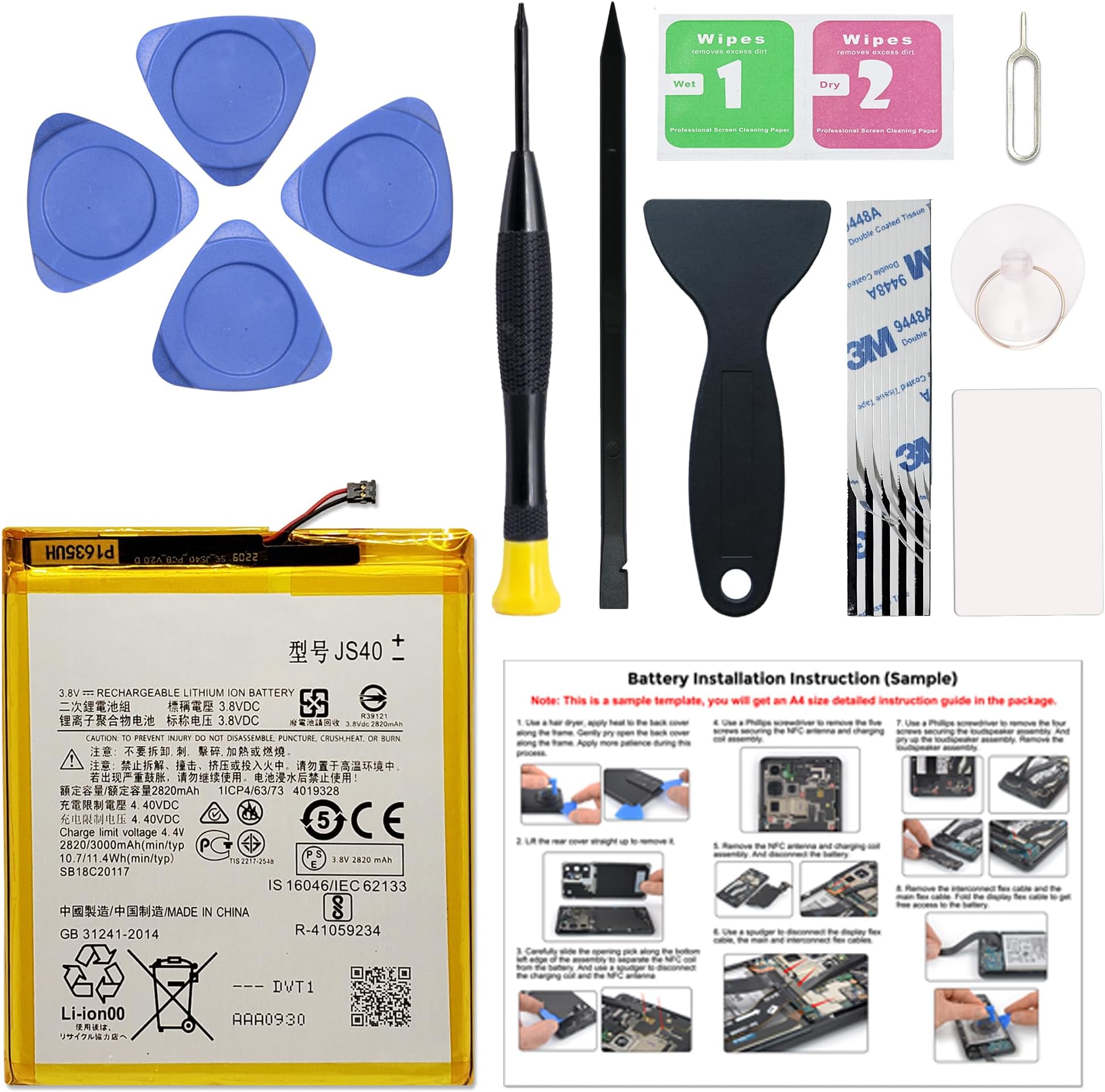 New JS40 Battery Replacement for Moto Z3 Play, with Instruction Manual & Repair Toolkit