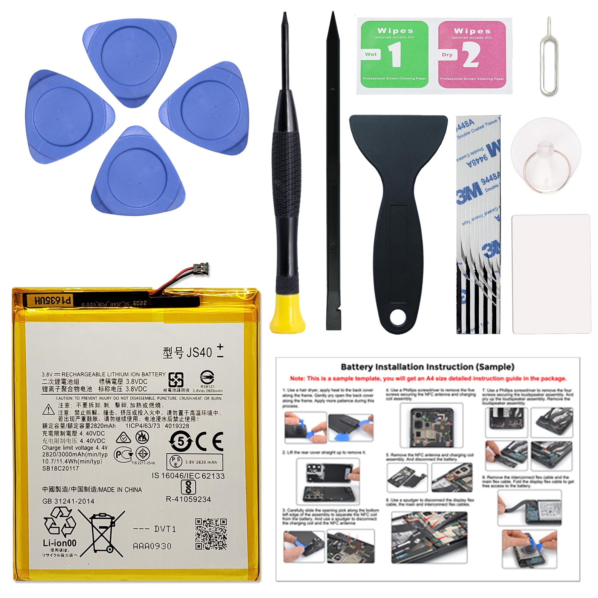 New JS40 Battery Replacement for Moto Z3 Play, with Instruction Manual & Repair Toolkit
