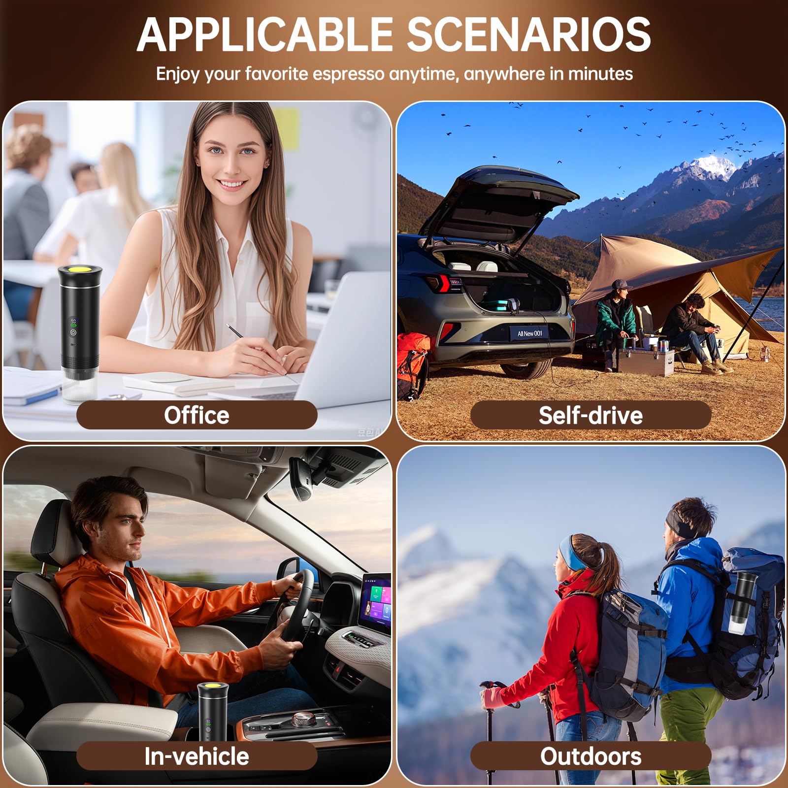 Caffettiera Portatile 3-in-1, Riscaldamento Rapido 80ml 20 Bar | Display Intelligente Temperatura, Pressione Compatibile Cialde & Caffè Macinato, 7500mAh USB-C, Ideale per Viaggi & Ufficio