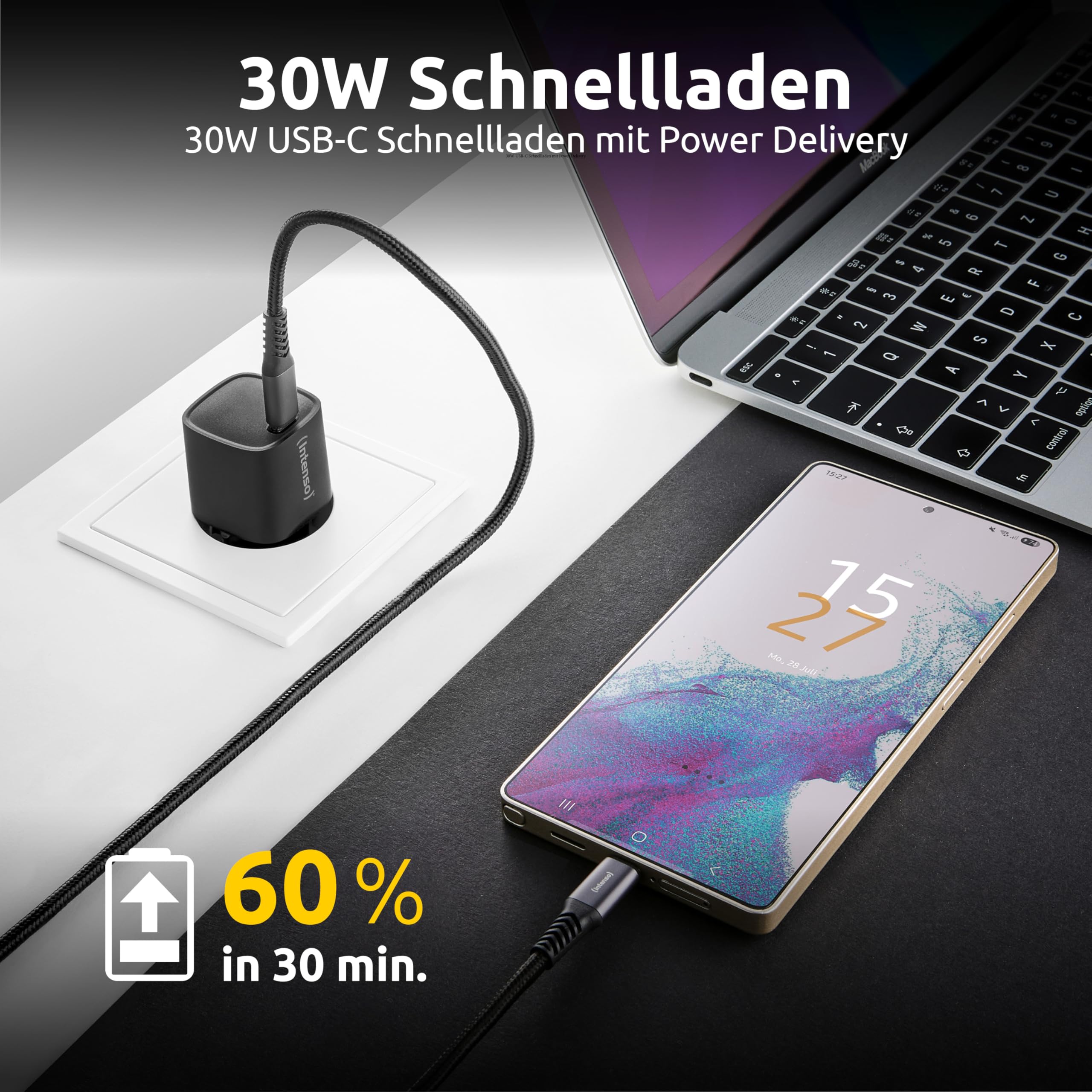 Intenso Adapter zasilania W30C² GaN, USB-C zasilacz sieciowy o mocy 30 W i technologii GaN, czarny