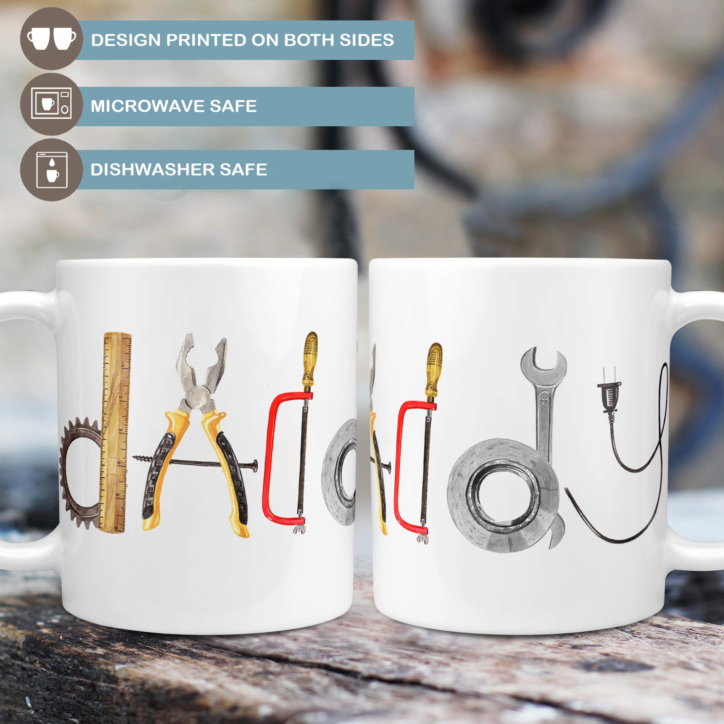 Custom Tool Dad Mug – Personalized Gift for Dad, Daddy, Papa, Grandpa or Grandad – Handy Man Coffee Cup – Ceramic Mug in 11oz or 15oz – Dishwasher Microwave Safe