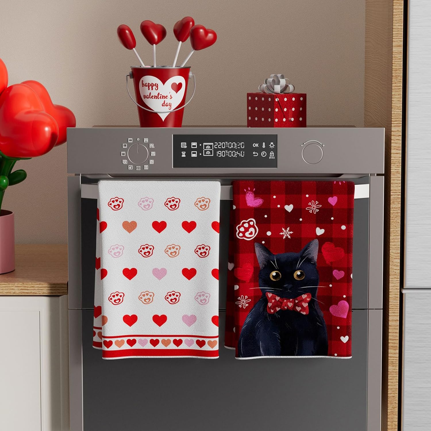 XCHI Love Hearts Watercolor Cats Valentine's Day Kitchen Towels Dish Towels 18x26 Inch Home Kitchen Decorations Hand Towels Set of 4 Drying Dishcloth - Image 3