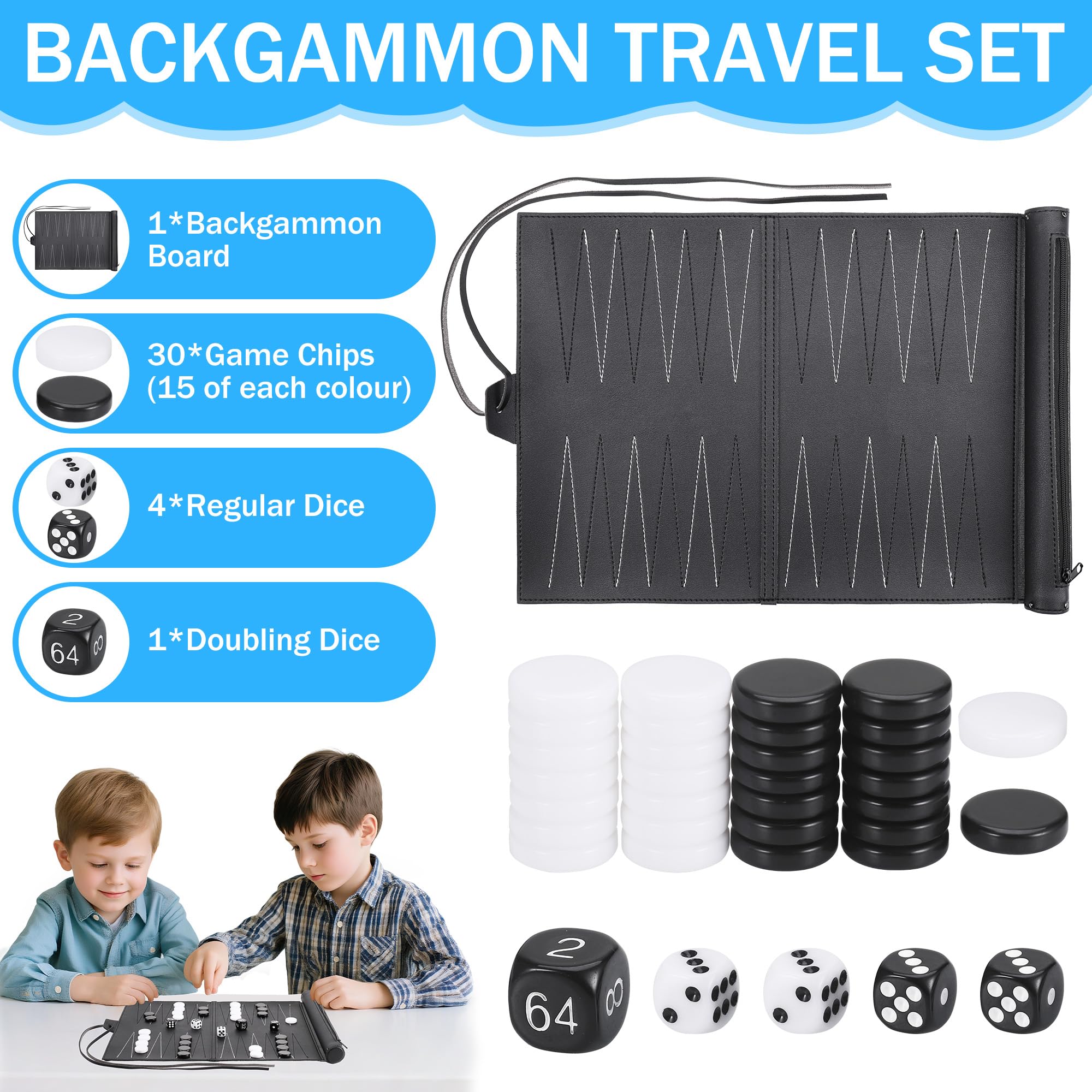 Backgammon Travel Backgammon skórzana gra zwijana, Bagamon dla 2 graczy, gry podróżne dla dorosłych dla obozowiczów W × D: 36 x 25,5 cm