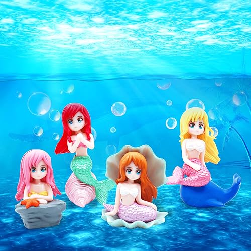 Miniatura 7 de VEADOOLLY 4 piezas de decoraciones de pecera de sirena, grandes decoraciones de acuario, accesorios interesantes para peceras, figuras de sirena en