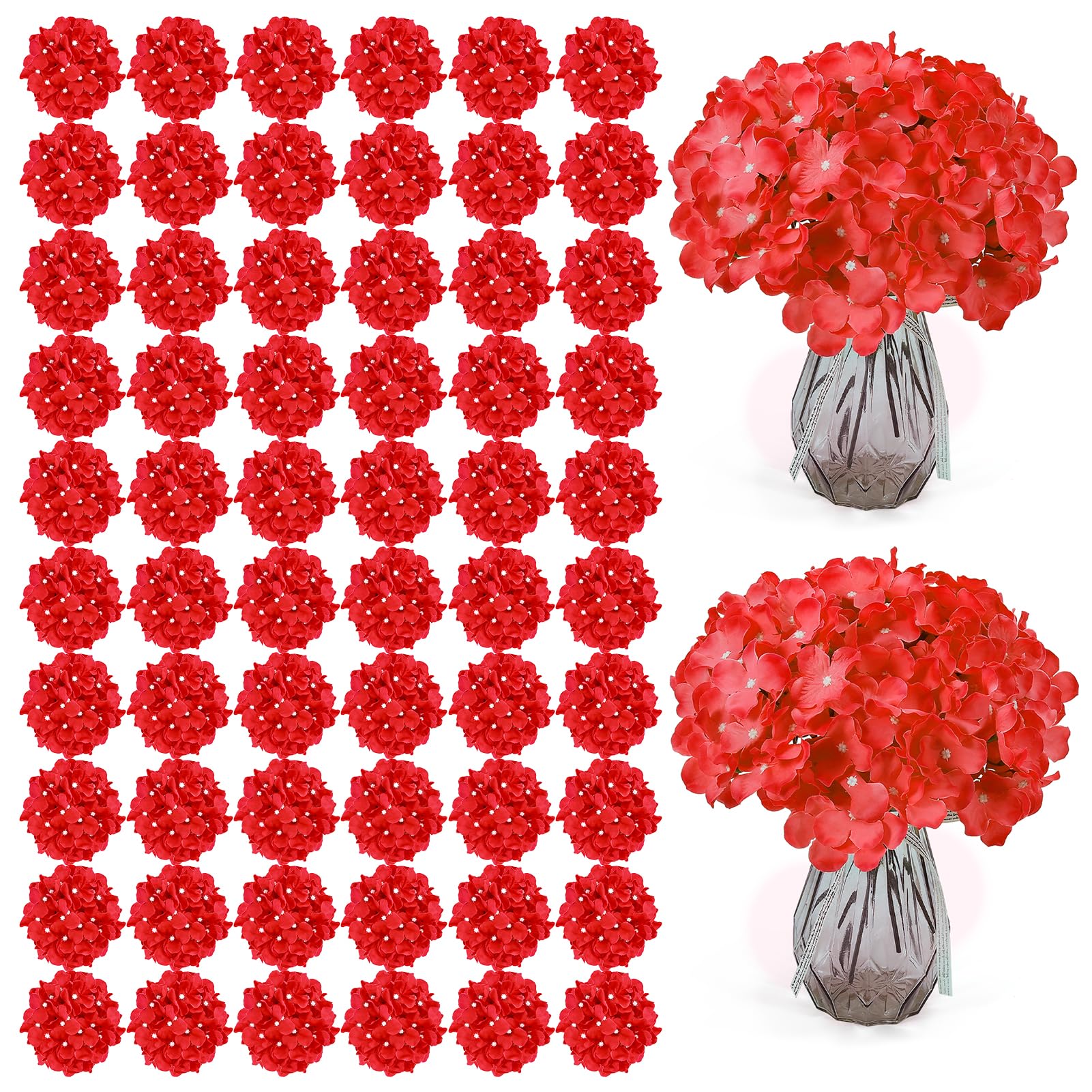 Auihiay 104PCS Hydrangea Artificial Flowers, Red Artificial Hydrangea Flowers Heads with Stems, Faux Hydrangea Flowers for Home Decor Wedding Bouquets Centerpieces