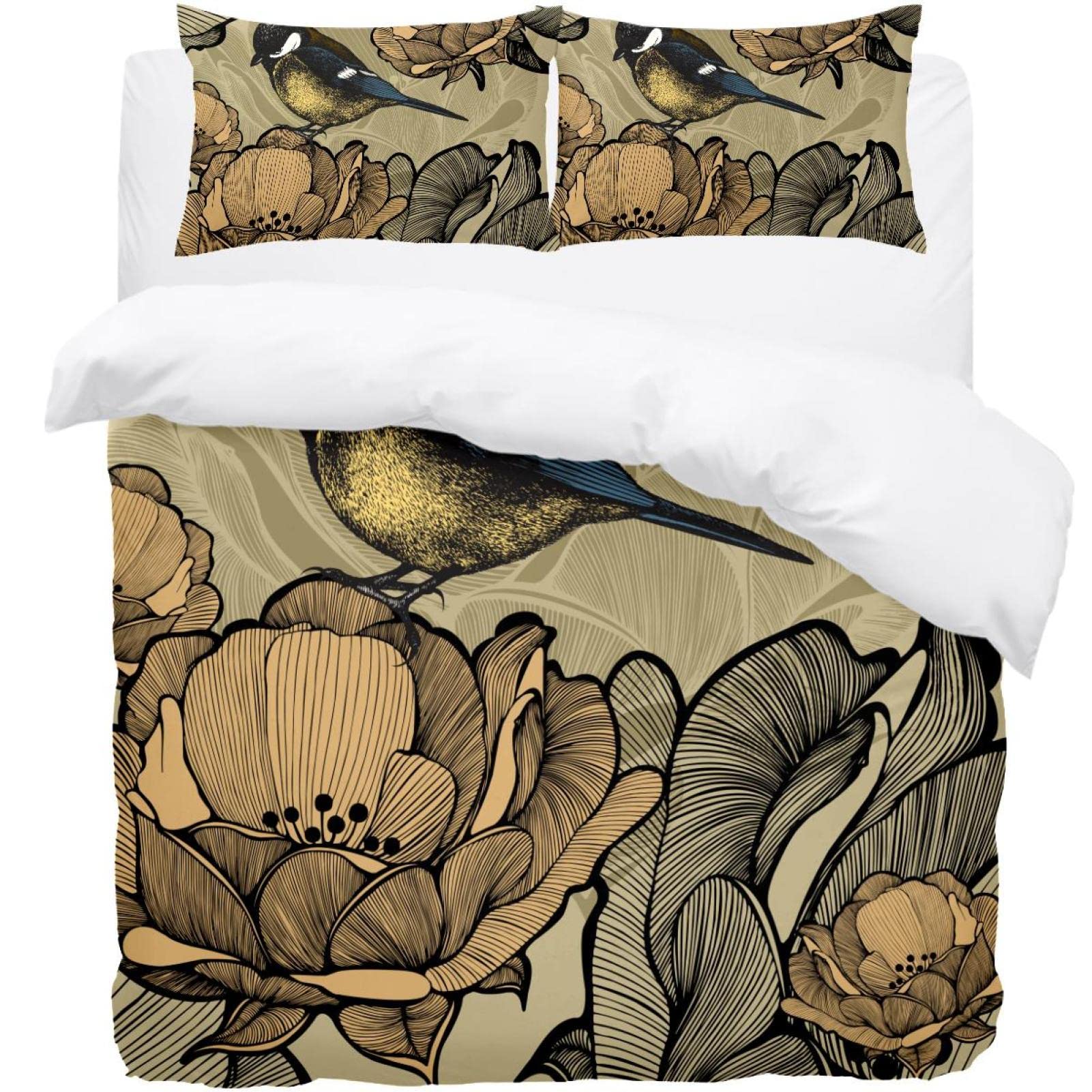 Parure de lit vintage housse de couette motif floral Titmouse pour des nuits douces et poétiques