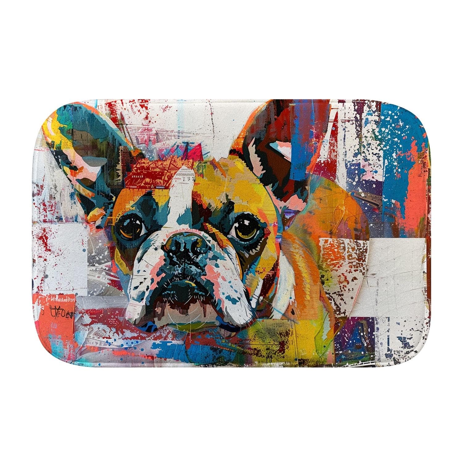 Tapis de bain lavable en machine avec motif chien moderne et mousse confort