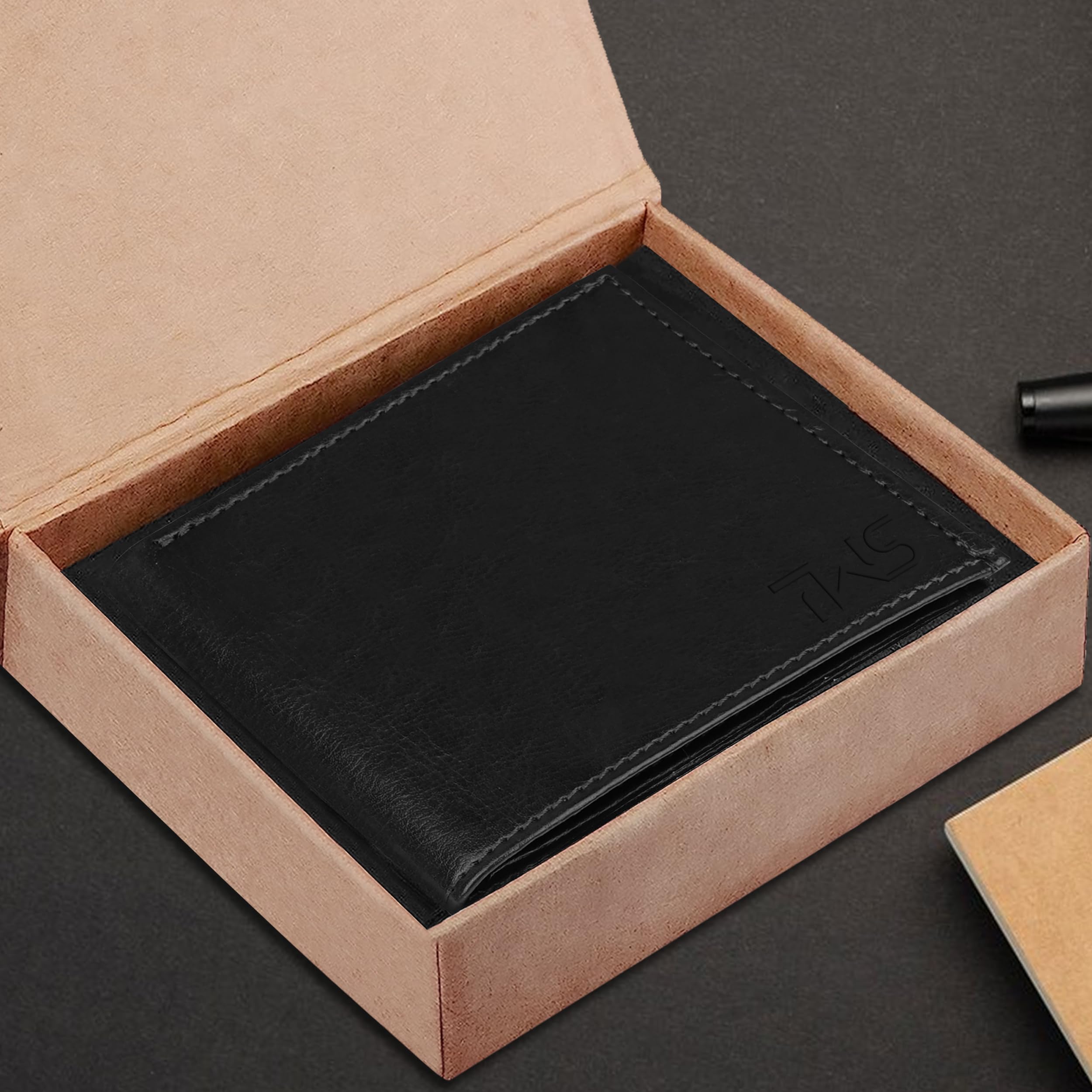 The Wallet Store Solid Leather Wallet For Men - Black