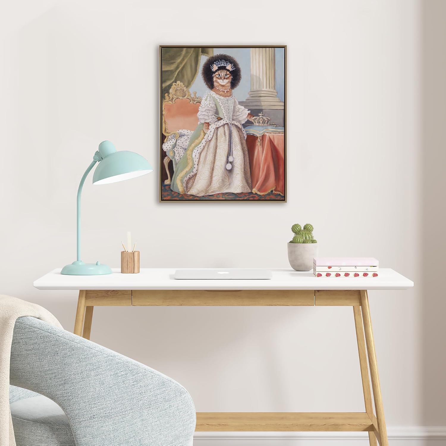 Madison Park Pet Wall Art, Funny Animal Canvas Wall Decor for Bedroom, Printed And Stretched, Framed, Ready To Hang, Classic Parody, Study, Living Room Décor - Kitty Queen Charlotte Pet Portrait