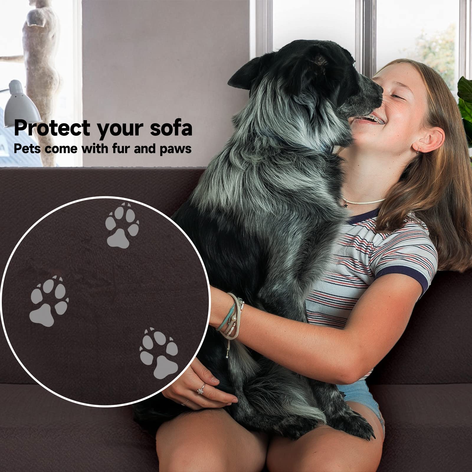 Ystyle Funda de Sofá Elástica 3 plazas, Fundas para Sillones Ajustables con Reposabrazos, Moderna Cubre Sofa Antideslizante Antimanchas Lavable, Protección para Perros y Mascotas, Café